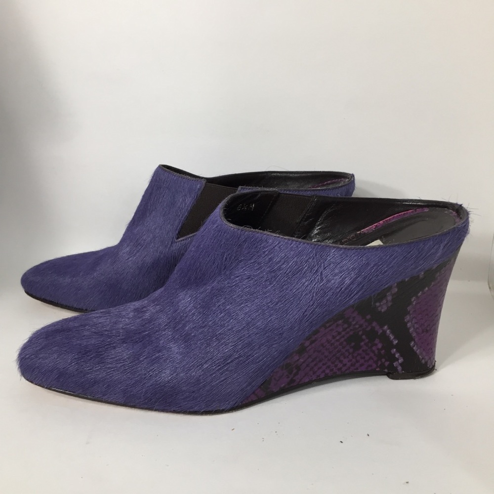 Donald J. Pliner Purple Ponyhair Wedge Mules